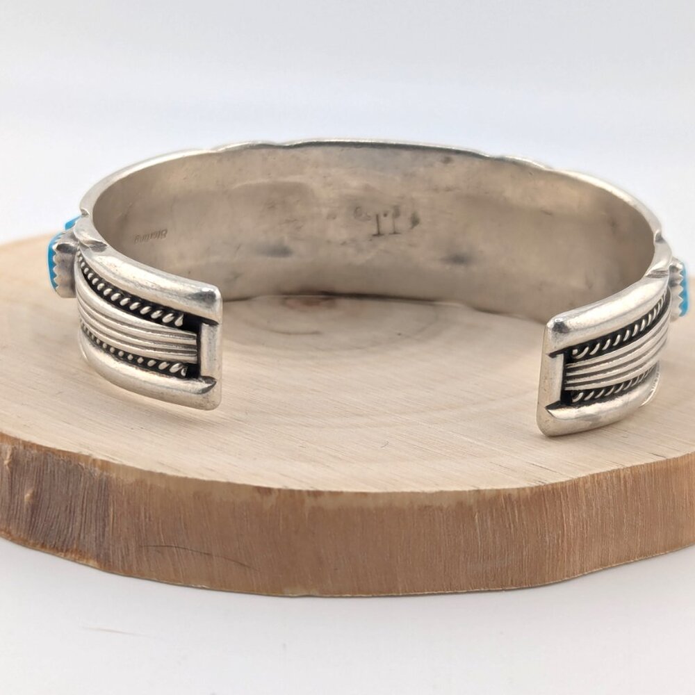 Vintage Navajo Bracelet Signed Native American Indian Jewelry Turquoise sz 6.75* - Picture 9 of 11